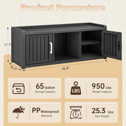 Bifanuo Shoe Storage Cabinet, 2-Door Outdoor Storage Bench with Adjustable Shelves, Waterproof UV-Resistant for Hallway, Living Room, Entryway, Large Capacity Modern Organizer (Black)