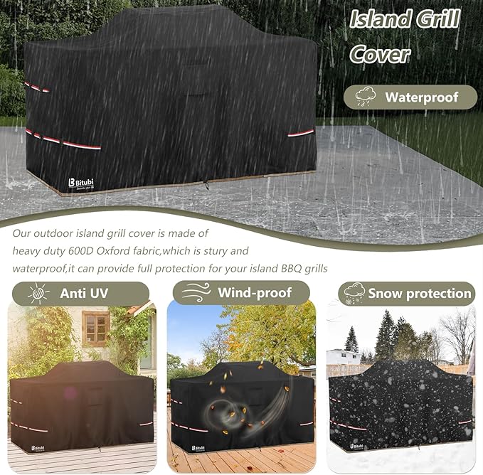 Bitubi 78 Inch Island Grill Cover - 600D Heavy Duty Waterproof All Weather Protection Extra Large Grill Cover,Black