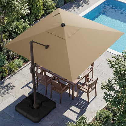 10x10FT Cantilever Outdoor Umbrella with Base, 360° Rotating Large Offset Square Patio Umbrella, Ideal for Garden Backyard Deck Courtyard, Brown