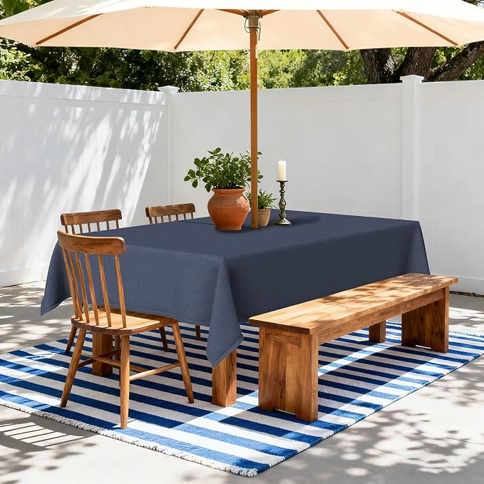 LVTXIII Outdoor Tablecloth with Umbrella Hole and Zipper, 60 x 84 Inch Water-Repellent Patio Table Cloth, Rectangle Table Covers for Backyard Garden, Navy Textured
