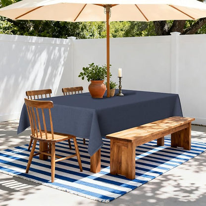 LVTXIII Outdoor Tablecloth with Umbrella Hole and Zipper, 60 x 84 Inch Water-Repellent Patio Table Cloth, Rectangle Table Covers for Backyard Garden, Navy Textured