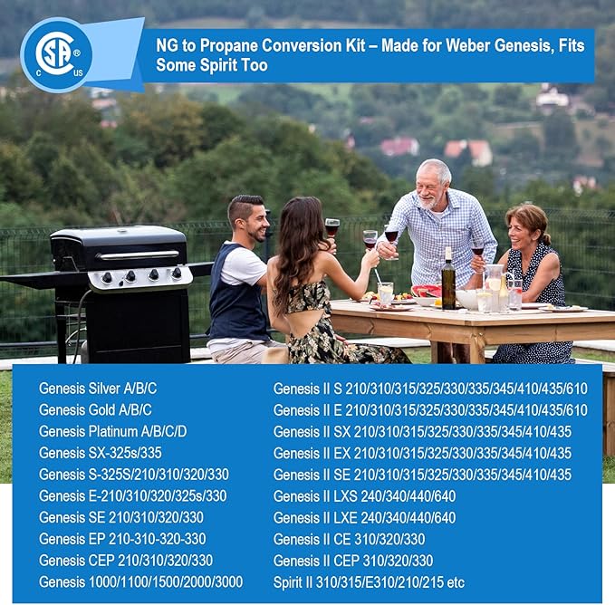 Natural Gas to Propane Conversion Kit for Weber Genesis,Genesis II,for Weber Spirit II 310/315/210–Includes 5FT Propane Regulator Hose for Weber Grills,14 Orifices (3 Sizes),3/8”Fittings and Tools.