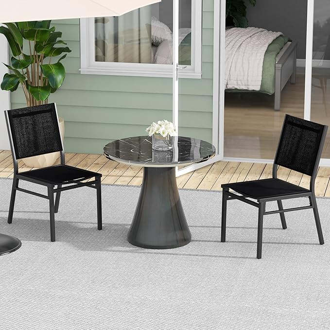 Giantex Outdoor Patio Dining Chair Set of 2, Armless Dining Chair with Breathable Fabric Seat & Backrest, Heavy Duty Aluminum Frame, Outside Lightweight Patio Chairs for Porch Garden Yard Poolside