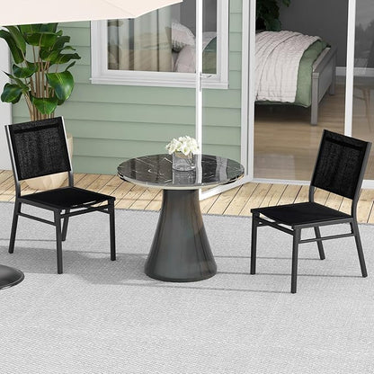 Giantex Outdoor Patio Dining Chair Set of 2, Armless Dining Chair with Breathable Fabric Seat & Backrest, Heavy Duty Aluminum Frame, Outside Lightweight Patio Chairs for Porch Garden Yard Poolside