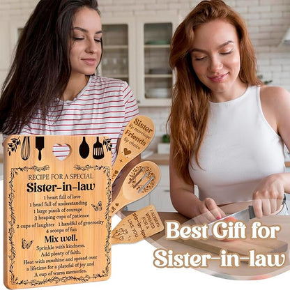 Gifts for Sister in Law - "Recipe for a Special Sister-in-Law", Sister in Law Birthday Gifts Engraved Bamboo-Made Cutting Board Set, Mothers Day Gifts for Sister in Law.