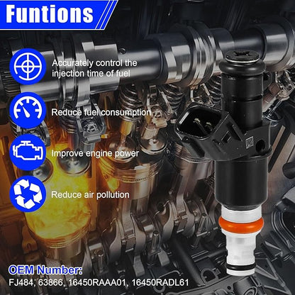 Set of 4 Fuel Injectors Fit for Honda Accord 2003–2007, CR-V 2005–2009, Element 2003–2011, Acura RSX 2005–2006 2.0L 2.4L, Replace 16450-RAA-A01 FJ484