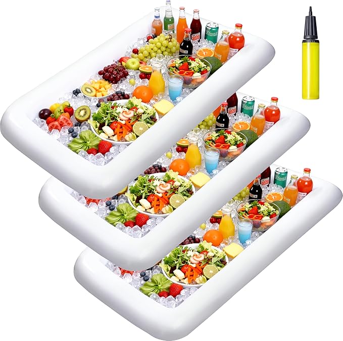 JOYIN 3-Pack Inflatable Serving Bars Cooler - Inflatable Cooler Ice Buffet Salad Serving Trays with Drain Plug, Food Drink Holder for Indoor Outdoor Summer Picnic Beach Pool Luau Party