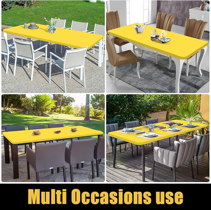 Smiry Rectangle Picnic Table Cloth, Waterproof Elastic Fitted Tablecloths for 6 Foot Tables, Washable Polyester Table Cover for Camping, Indoor and Outdoor (Yellow, 30"x72")