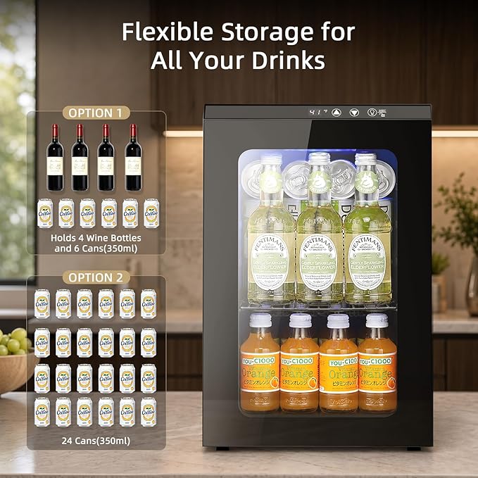 Antarctic Star 18L Beverage Refrigerator 24Can, Mini Fridge Cooler with Quiet Compressor, LED Light,Freestanding Small Fridge with Electronic Temperature Control for Home and Bar(40-61 ℉)