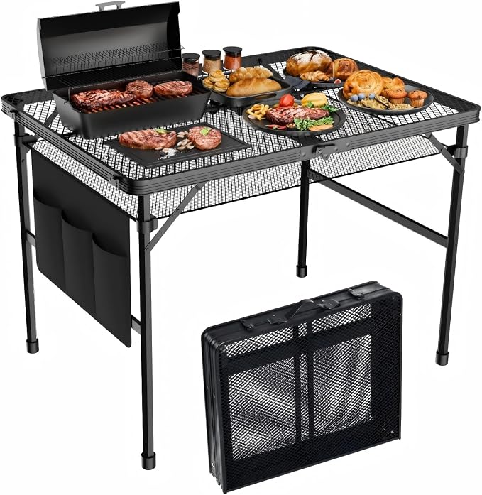 WildFinder Folding Grill Table, 3x2 FT Portable Camping Table, Foldable | 3 Adjustable Height Max 27.5" Grill Tables for Outside with Mesh Bag, Outdoor table for Camping, Picnic, BBQ, Beach, Patio