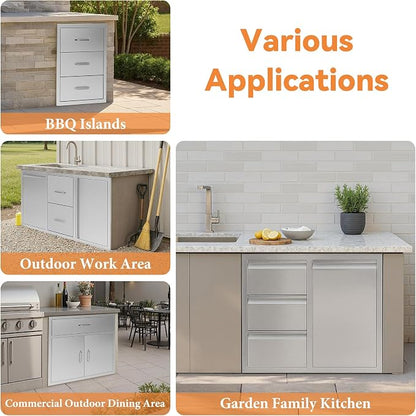 Jocisland 28" W×20" D×23" H Stainless Steel Outdoor Kitchen Drawers, Single Trash Drawer with Door & 3-Drawer Cabinet, Built-in BBQ Island Storage for Outdoor Kitchens