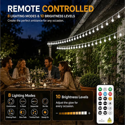 Crystal Globe String Lights 2500mAh Rechargeable Battery Operated | 16FT 50LED Outdoor Waterproof with Remote, Timer & 8 Modes, Fairy Lights for Yard Garden Patio Wedding Christmas (White)