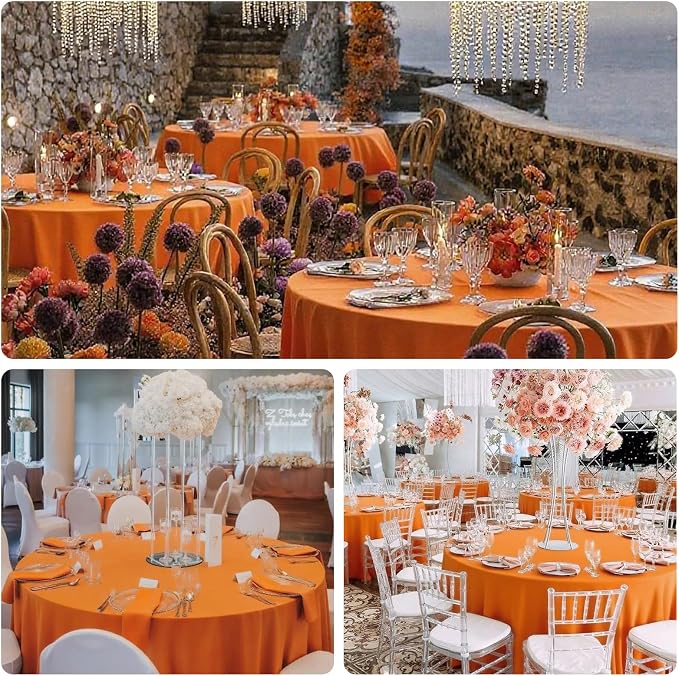 8 Pack Orange Round Tablecloth 90 Inch | For 3Ft-5Ft Round Table, Wrinkle Resistant Table Cloth, Washable Polyester Fabric, For Wedding Party Banquet Buffet Camping