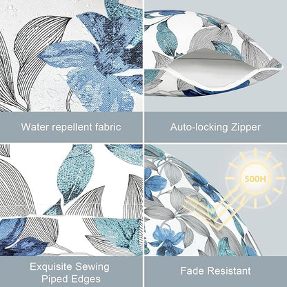LVTXIII Outdoor/Indoor Pillow Covers, Patio Fade Resistant Throw Pillow Covers ONLY, Waterproof Farmhouse Accent Cushion Cases for Sofa Patio Couch Decoration 18"x18" Set of 2, Clemens Noir Blue