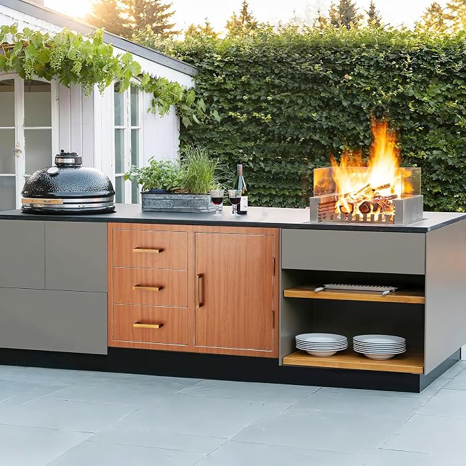 PeakPursuit Stainless Steel Outdoor Kitchen Door Drawer Combo - Triple Drawers & Access Door, Propane Storage & Adjustable Garbage Ring, Weather-Resistant Flush Mount, 38.2" W x 22.6" D x 20.5" H