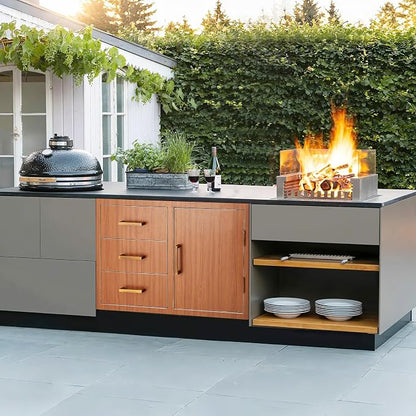 PeakPursuit Stainless Steel Outdoor Kitchen Door Drawer Combo - Triple Drawers & Access Door, Propane Storage & Adjustable Garbage Ring, Weather-Resistant Flush Mount, 38.2" W x 22.6" D x 20.5" H