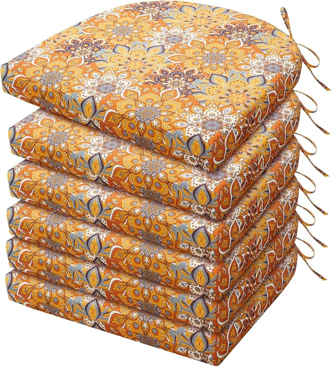 HARBOREST Outdoor Chair Cushions Set of 6, Water Resistant Patio Chair Cushions with Ties, Outdoor Seat Cushions for Patio Furniture, 17"x16"x2", Blooming