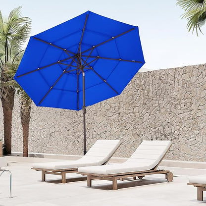 JEAREY 9FT 3 Tier Patio Umbrella Outdoor Market Umbrella Table Umbrellas with 8 Ribs 1.5 Pole Push Button Tilt and Crank UV Protection for Garden,Royal Blue