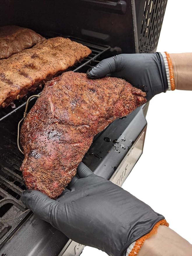 Black Disposable BBQ Grill Gloves Kit - 50 Heavy Duty Textured Grip and 2 Heat Resistant Reusable Liners Meat Pulling