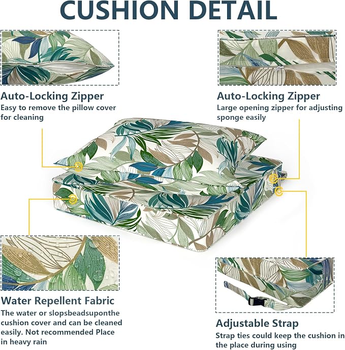 DYTXIII Outdoor Deep Seat Cushion Set, Water Repellent 24"x24" Patio Thick Cushions Replacement with Seat & Back Pillow for Patio Sofa, Wicker Chair, Couch - Lush Leaf Green