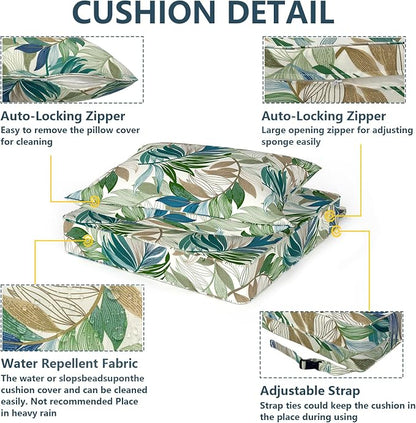 DYTXIII Outdoor Deep Seat Cushion Set, Water Repellent 24"x24" Patio Thick Cushions Replacement with Seat & Back Pillow for Patio Sofa, Wicker Chair, Couch - Lush Leaf Green