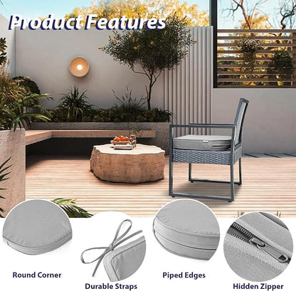 IPYNBAP Outdoor Chair Cushions Set of 4 -Waterproof Outdoor Seat Cushions for Patio Furniture, Patio Chair Cushion with Handle and Ties, Out Door Chair Pads,17x16x2-Round, Grey