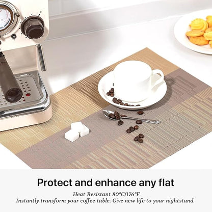 LEXMORE PlaceMats Set of 12 Vinyl/Plastic Woven Place Mats for Kitchen Table Indoor/Outdoor Washable PlaceMat Wipeable Dining Table Mats(Gold Dune)