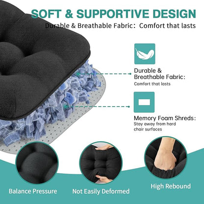 BETU Black Chair Cushions for Dining Chairs Set of 6,3.5" Thick Kitchen Table Chair Pads with Ties,Non Slip Backing and Covers,Seat Cushion for Dining Room,Bar,Patio Chairs,15.5"X15.5"X3.5",Black