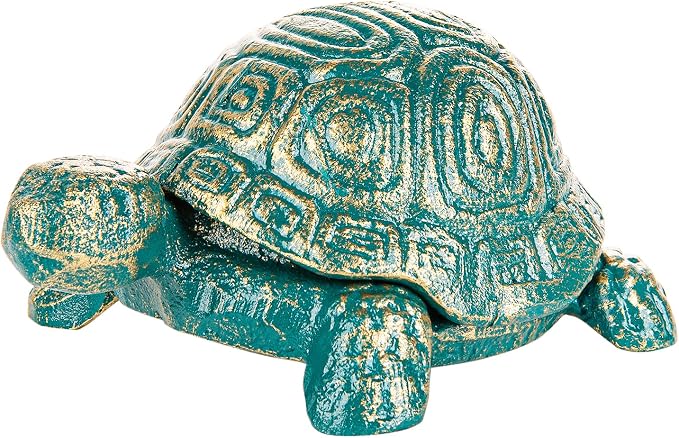Sungmor Cast Iron Turtle Key Hider – Heavy Duty Indoor Outdoor Spare Key Holder & Garden Decor, Antique Green Small Animal Statue for Porch, Shelf, Patio | Heavy Duty Small Animal Figurine for Porch Patio Shelf Indoor Outdoor Home Ornament