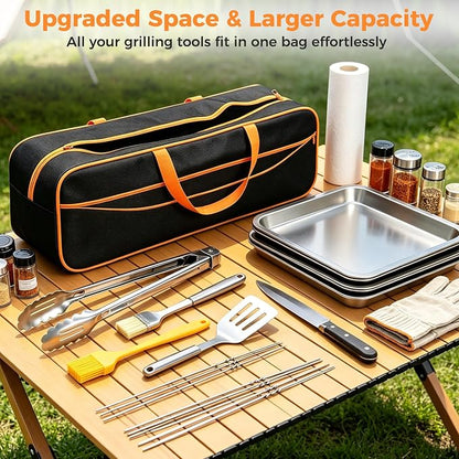 Grill Tool Storage Bag 25" x 8" x 10" Heavy-Duty Grill Utensil Storage