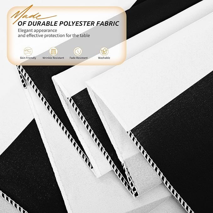 2 Pack Black and White Striped Tablecloth Rectangle 60x84inch Polyester Fabric Washable Table Cloth for Afternoon Tea Table Birthday Party Picnic Barbecue Gathering Indoor Outdoor Dining Table Decor