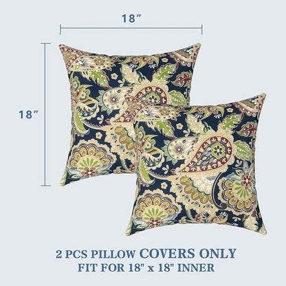 LVTXIII 2 Pack Outdoor Pillow Covers ONLY 18x18 Inch, Water-Repellent Square Decorative Cushion Covers for Patio Furniture, Garden, Sofa, Paisley Bloom