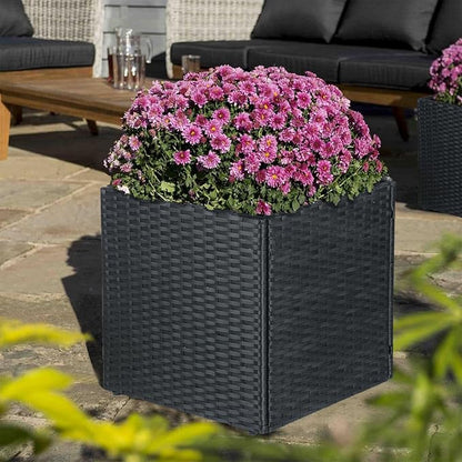 SUNNYPARK Black Square Planter Box Rattan for Outdoors 17x17x18inch | All-Weather, Handmade PE Rattan, Removable Liner, Indoor Outdoor, Patio Porch Garden, Modern Design for Plants Flowers