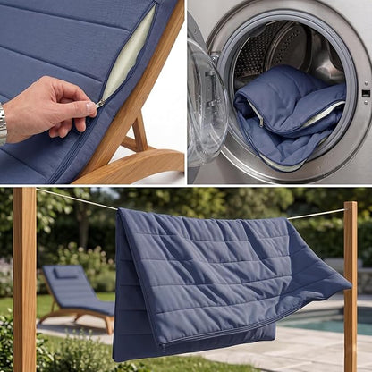 Quilted Chaise Lounge Outdoor Patio Furniture Cushions | Water-Resistant Patio Chair Cushions | Durable, High-Density Foam Outdoor Chair Cushions - Heather Indigo, 74"x23" (Chair Not Included)
