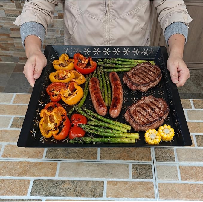 Vegetable Grill Basket for Outdoor Grill - 15.8"*15.8"Extra Large XXL Heavy-Duty Veggie Grilling Basket, Square, Non-stick Enamel Coating, Grilling Accessories for Grills and Vegetables