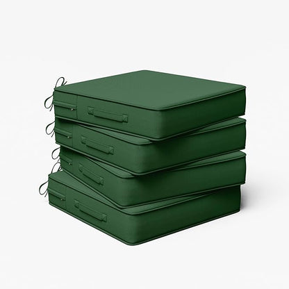 Outdoor Chair Cushion 19 x 19 x 4 Inches Patio Furniture Outdoor Waterproof Seat Cushion, Patio Chair Cushion with Handles and Ties, Square Dining Chair Cushion Set of 4, Green