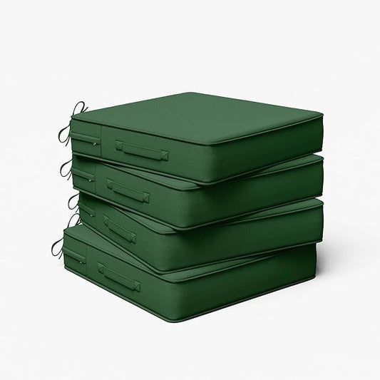 Outdoor Chair Cushion 19 x 19 x 4 Inches Patio Furniture Outdoor Waterproof Seat Cushion, Patio Chair Cushion with Handles and Ties, Square Dining Chair Cushion Set of 4, Green