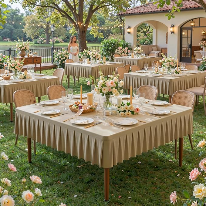 PARTISKY Natural Spandex Square Tablecloths 54x54 Inch, Wrinkle Free Fitted Card Table Cloth Stretch Square Table Cover for Kitchen Dinner, Holiday Party, Wedding Banquet, Display Trade Show