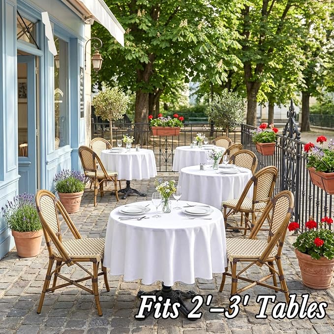 8 Pack White Round Tablecloth 60 Inch | For 2Ft-3Ft Round Table, Wrinkle Resistant Table Cloth, Washable Polyester Fabric, For Wedding Party Banquet Buffet Camping