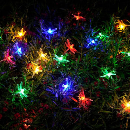 JMEXSUSS Solar String Lights Outdoor, 25.6FT 30 LED, Dragonfly | Outdoor Waterproof, 8 Modes, Multicolor Solar Christmas Lights for Garden Patio Yard Tree Party Christmas Decorations