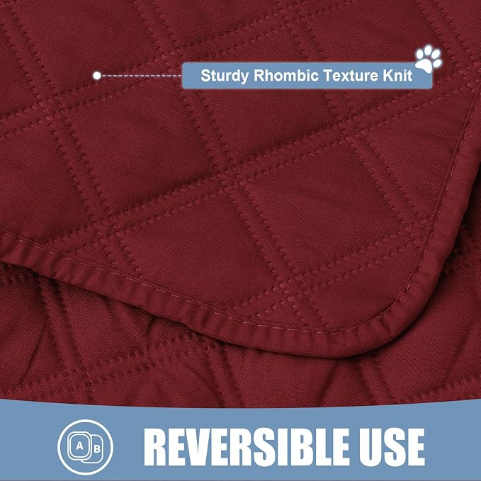 Smiry Waterproof Reversible Pet Couch Covers for Dogs | Pet Friendly, Soft Fabric, Washable Sofa Furniture Protector for Dogs Cat Kids, Checkered (52"x82", Wine Red/Wine Red)
