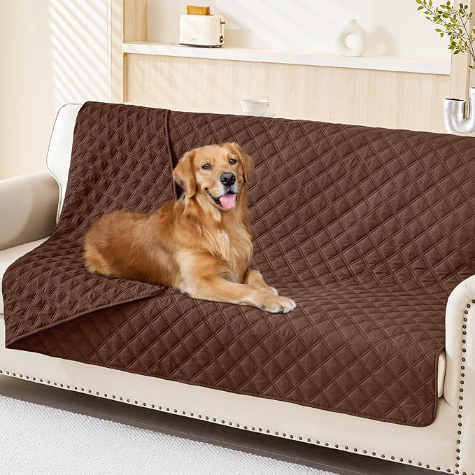 Smiry Waterproof Reversible Pet Couch Covers for Dogs | Pet Friendly, Soft Fabric, Washable Sofa Furniture Protector for Dogs Cat Kids, Checkered (52"x82", Brown/Brown)