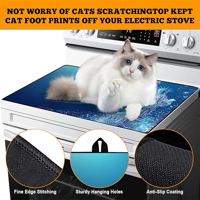 Multi-Design Stove Cover for Glass/Electric Stoves - 3-in-1 Heat-Resistant Protector Mat, Non-Slip Drying Rack 28"x20"