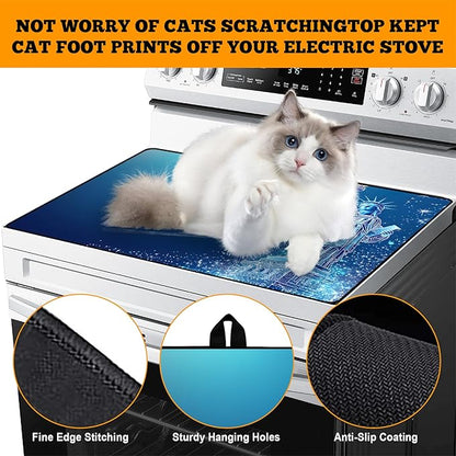 Multi-Design Stove Cover for Glass/Electric Stoves - 3-in-1 Heat-Resistant Protector Mat, Non-Slip Drying Rack 28"x20"