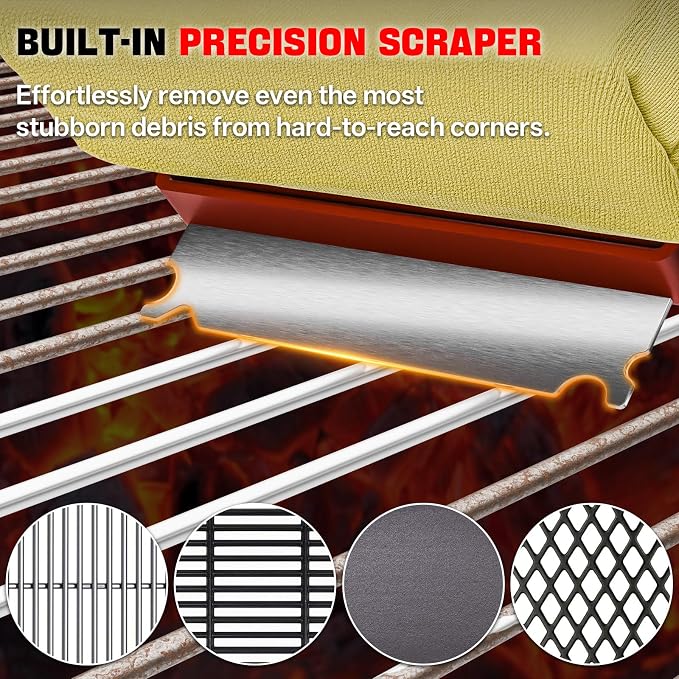 Grill Brush Bristle Free, Steam Grill Cleaning Brush with Detachable & Dishwash-Safe Brush-Head, Ergonomic Comfort Grip for Cast Iron/Stainless-Steel Grates, Safe Barbecue Grill Cleaner