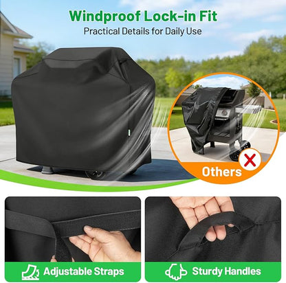 Grill Cover 50 Inch, Heavy Duty Waterproof BBQ Grill Cover for Outdoor Grill with Windproof Straps & Handles, Barbecue Gas Grill Cover for Weber, Char-Broil, Nexgrill, Black