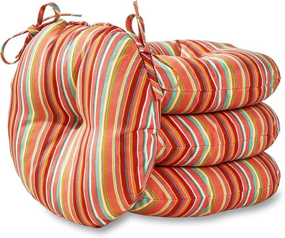 Greendale Home Fashions Coral Stripe Outdoor 15-inch Bistro Seat Cushion, Set of 4