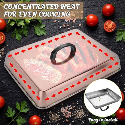14 Inch Large Melting Dome and Grill Press Kit, 4 Pcs Griddle Accessories Set, Stainless Steel Cheese Basting Cover, Burger Bacon Press, 2 Cooling Racks for Flat Top Grill Indoor Outdoor