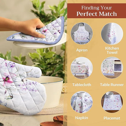 Maison d' Hermine Pot Holders 100% Cotton Heat Resistant Potholders 8" x 8" Hot Pads with Loop BBQ Cooking Baking Hotel Farmhouse Kitchen Handling Hot Pans Spring Summer (Pack of 2, Summer Floral)