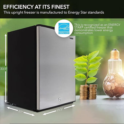 Whynter Upright Freezer with Lock, 3 Cu. Ft. Small Freezer Mini Freezer for Bedrooms, Dorms, Garages, Offices CUF-301SS, Stainless Steel, Energy Star